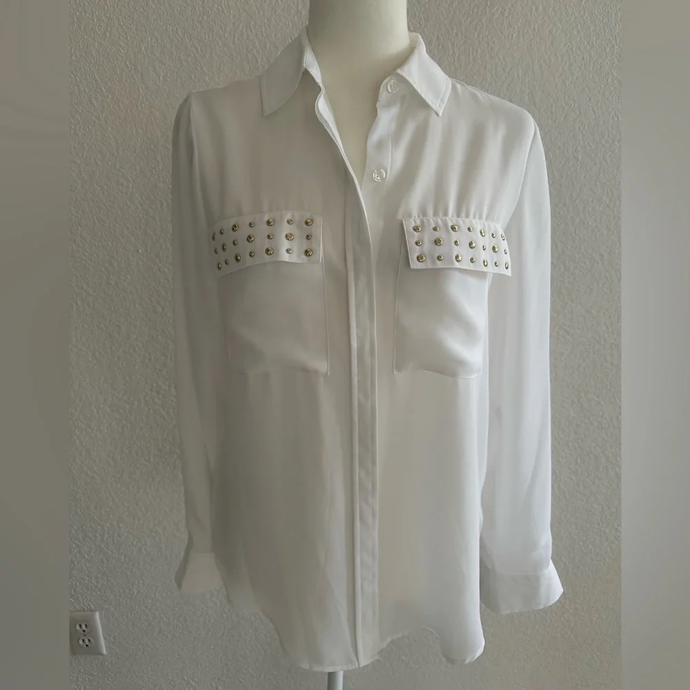 Michael Kors White Button Down Shirt with Gold Studs